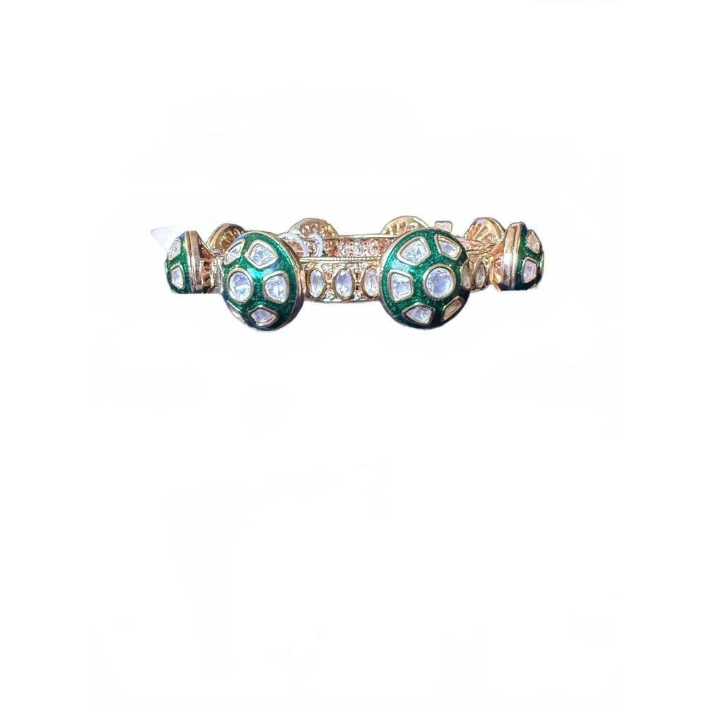 Gold Tone Bangle Bracelet with Green and Clear Stone Accents - Picture 3 of 4